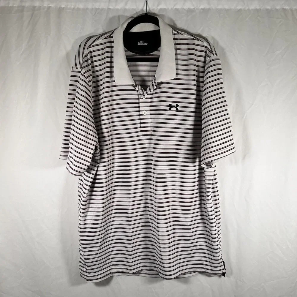 Under Armour Golf Polo Men's XL White Striped Short Sleeve 1/4 Button